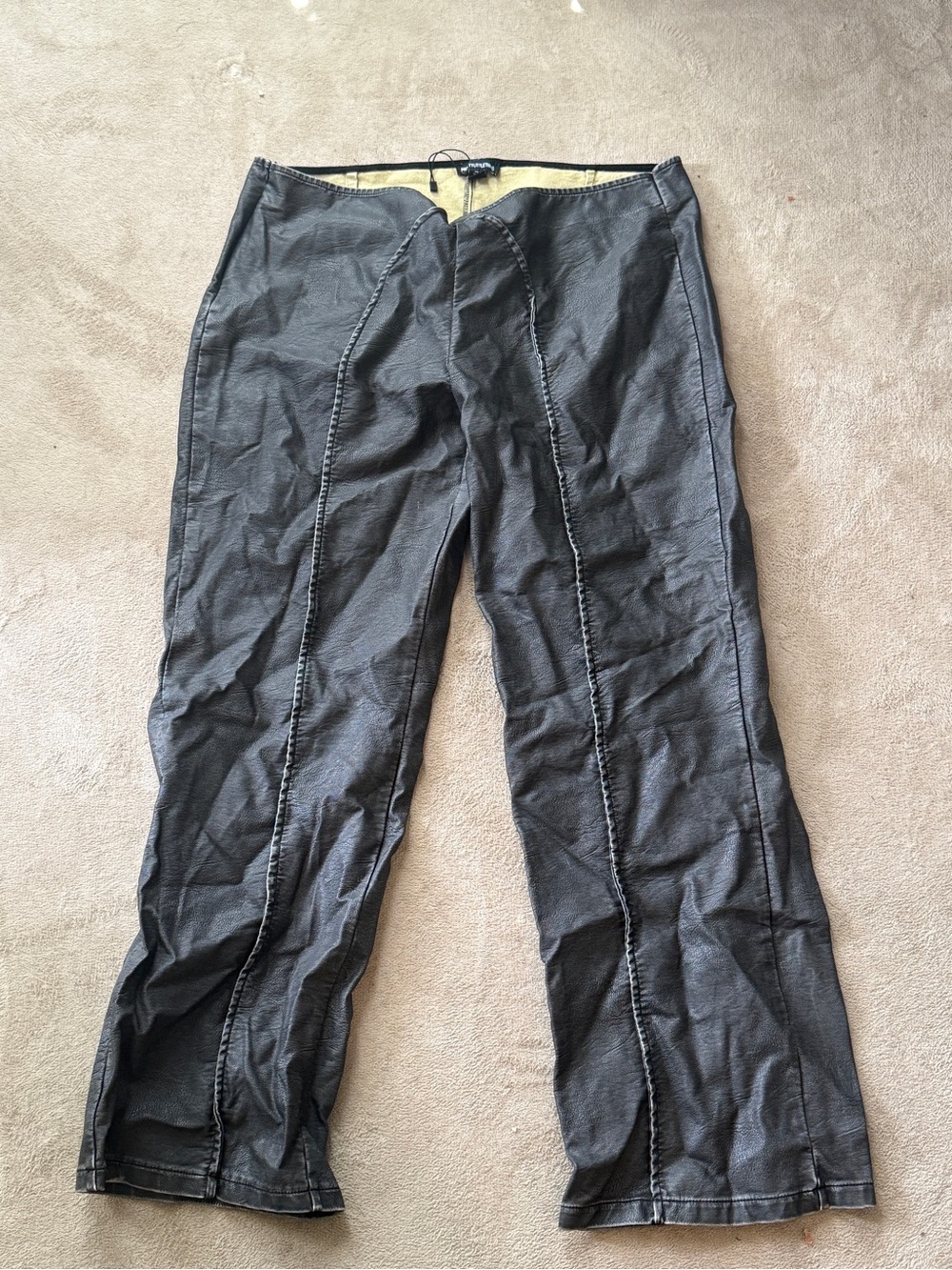 Women Black leather Straight-Leg Pants